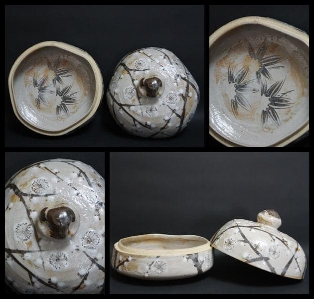 菁山窯 加藤菁山造 色絵『松竹梅文』蓋物 鉢 深鉢 盛器 飾鉢 箱付