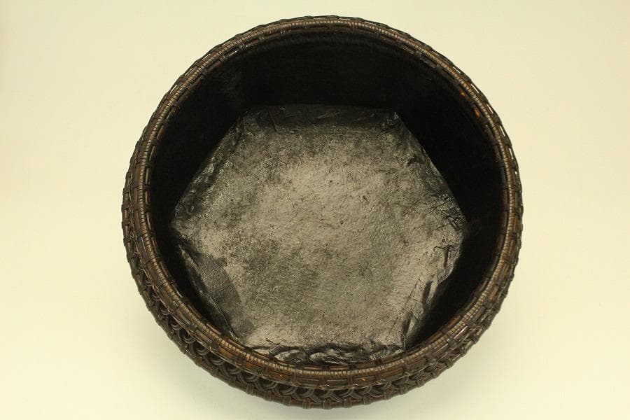 茶道具 竹編 時代 炭斗 美品(A820)