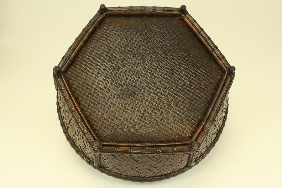 茶道具 竹編 時代 炭斗 美品(A820)