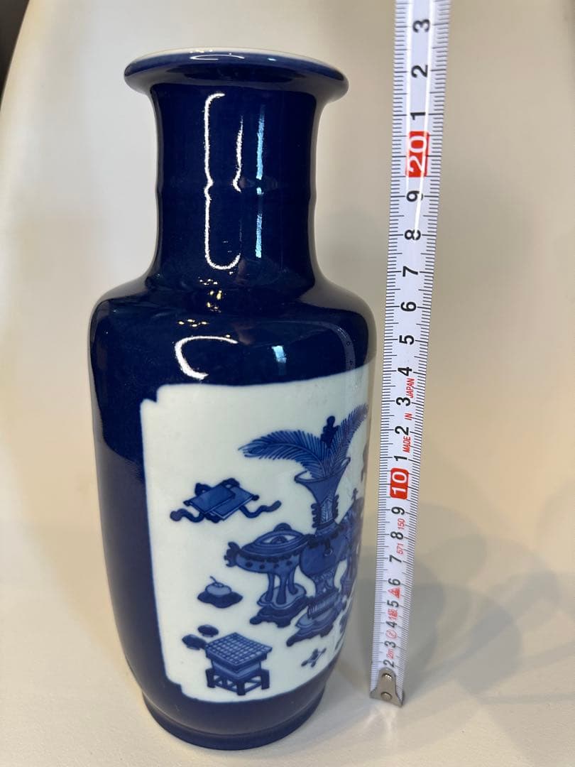 最終價格 清時代 染付山水博古花瓶 中国 骨董 古董 古い 花瓶