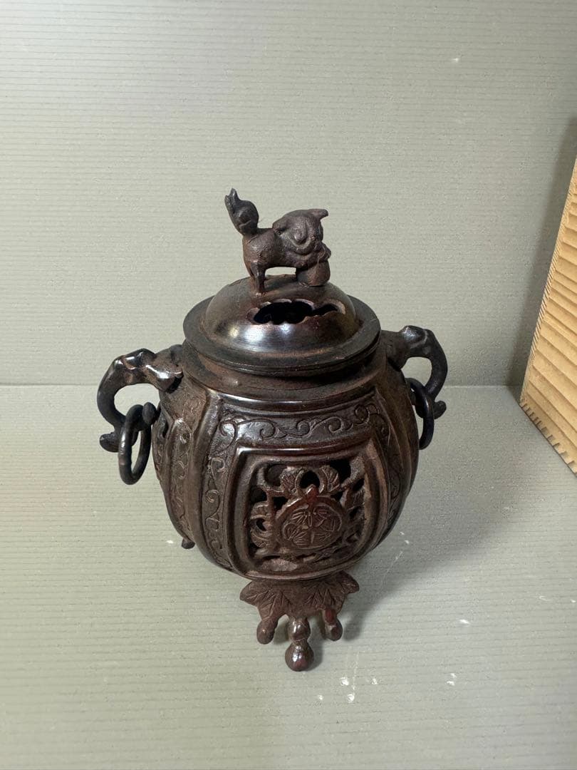 2566 銅製　大明宣徳銘　獅子香炉