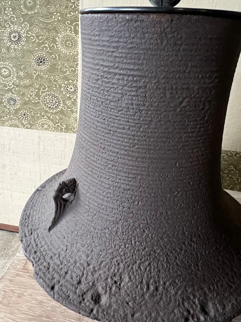 釜師　畠春斎　千筋 富士 尾垂釜 共箱付き　野々田式風炉型電熱器セット　茶道具