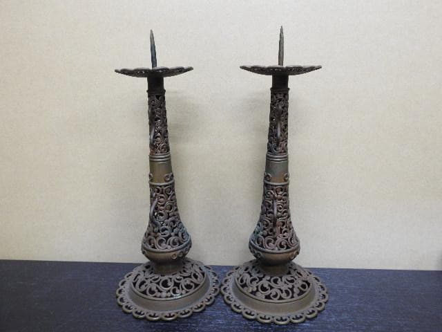 唐物屋久兵衛　銅製　燭台一対　MA179
