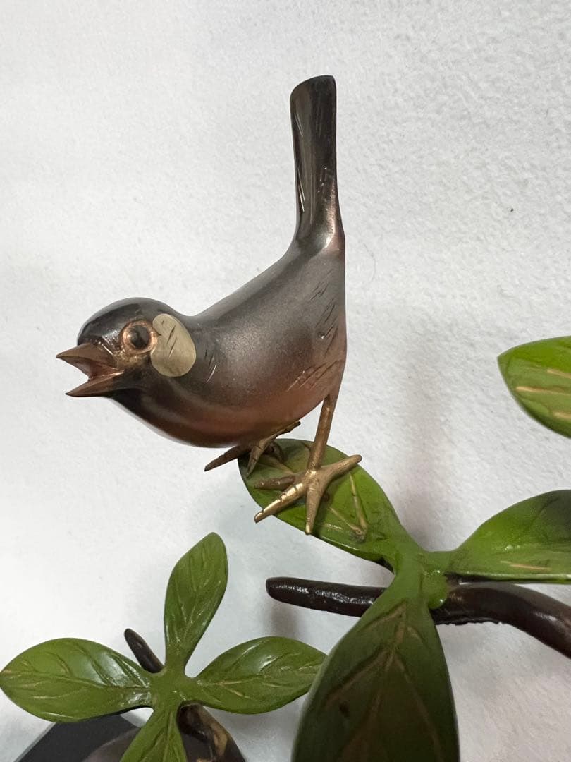 高岡銅器 青銅製 鳥と枝の彫刻 古美術 山茶花文旦