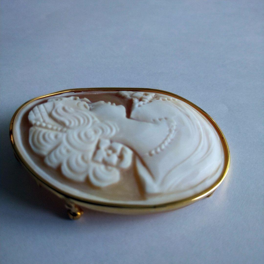 tai125✤シェルカメオブローチ✤K18✤2way✤デビュー前の美少女✤