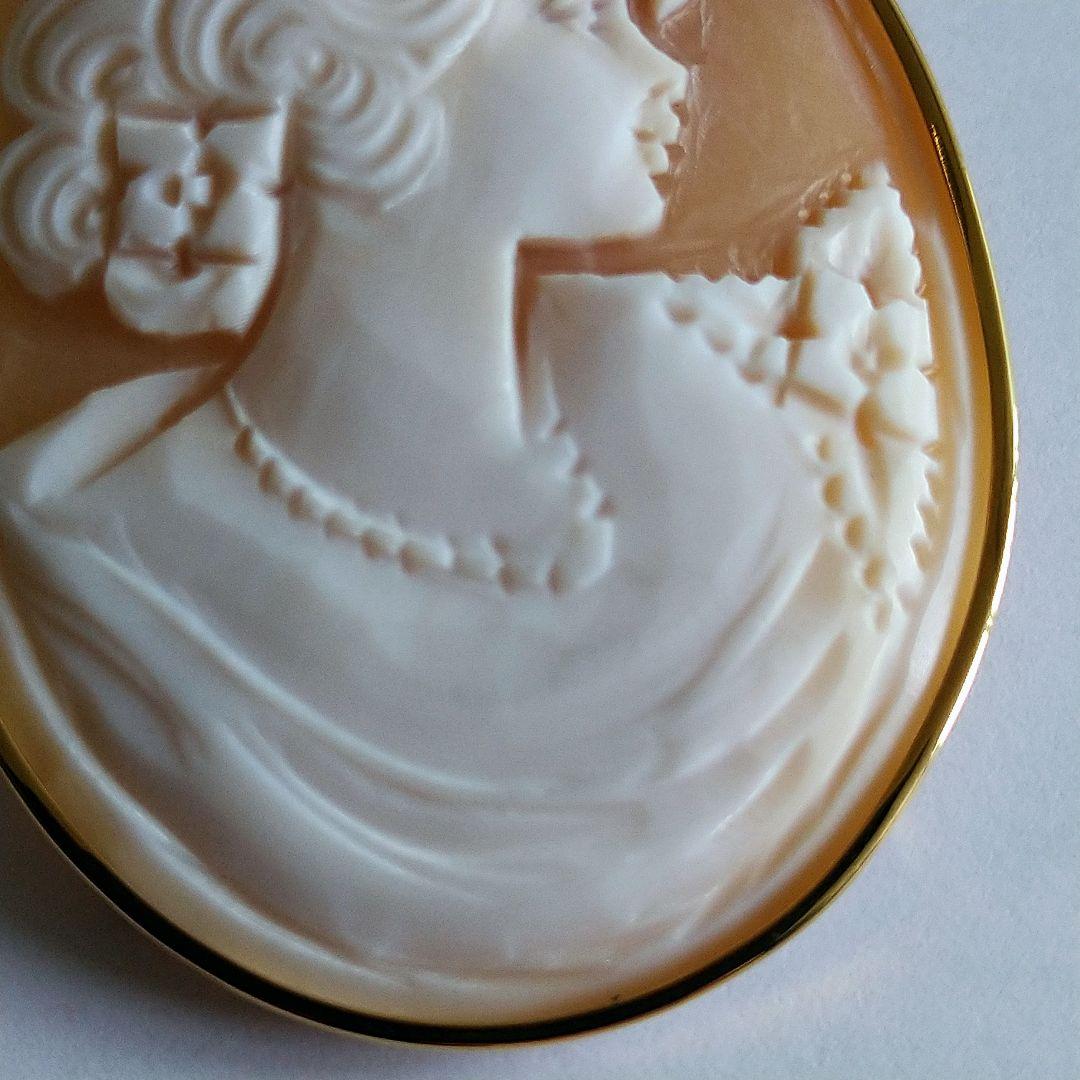 tai125✤シェルカメオブローチ✤K18✤2way✤デビュー前の美少女✤