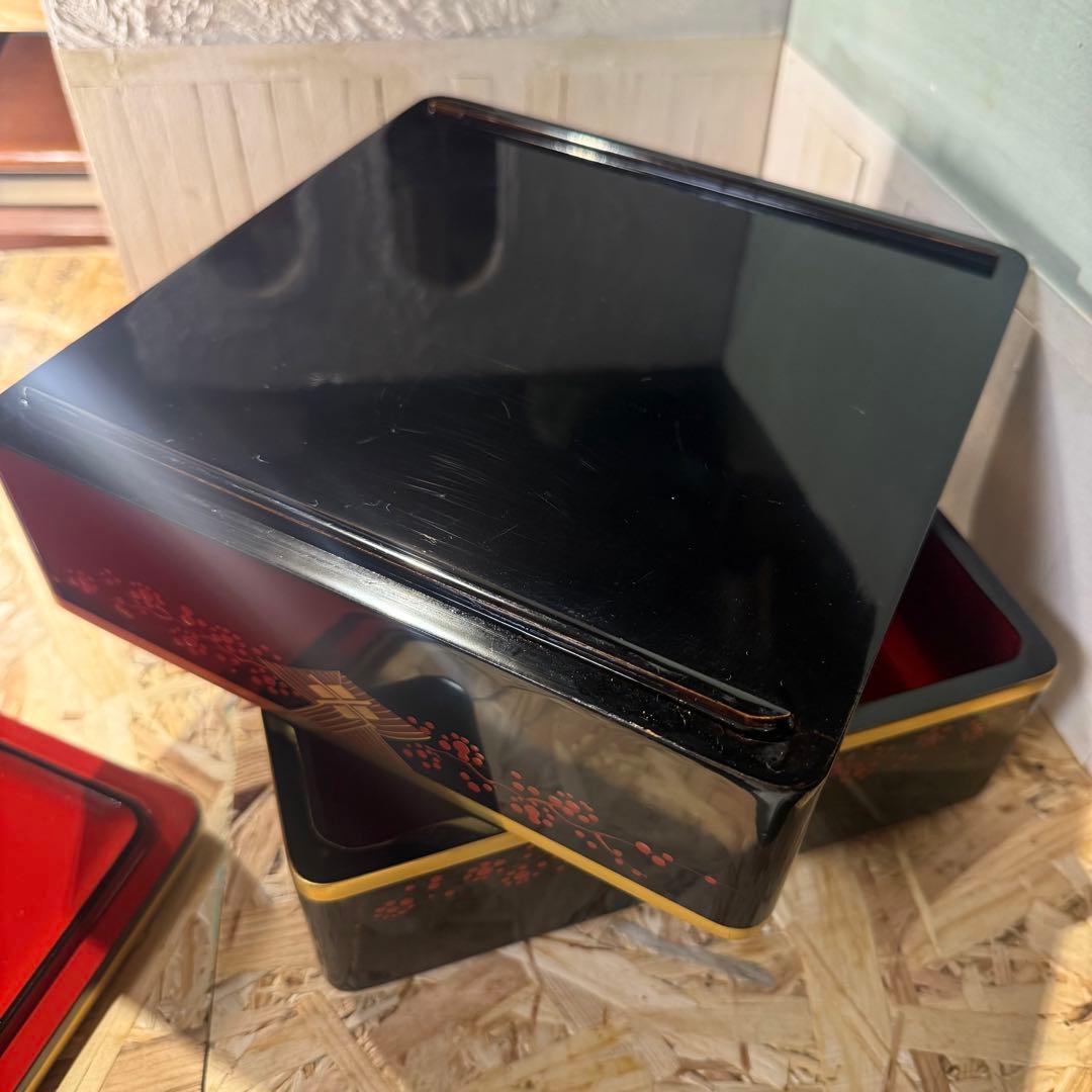 ヴィンテージ♡秀衡塗 2段重箱 黒×金×朱の華やかデザイン お正月 おせち♡