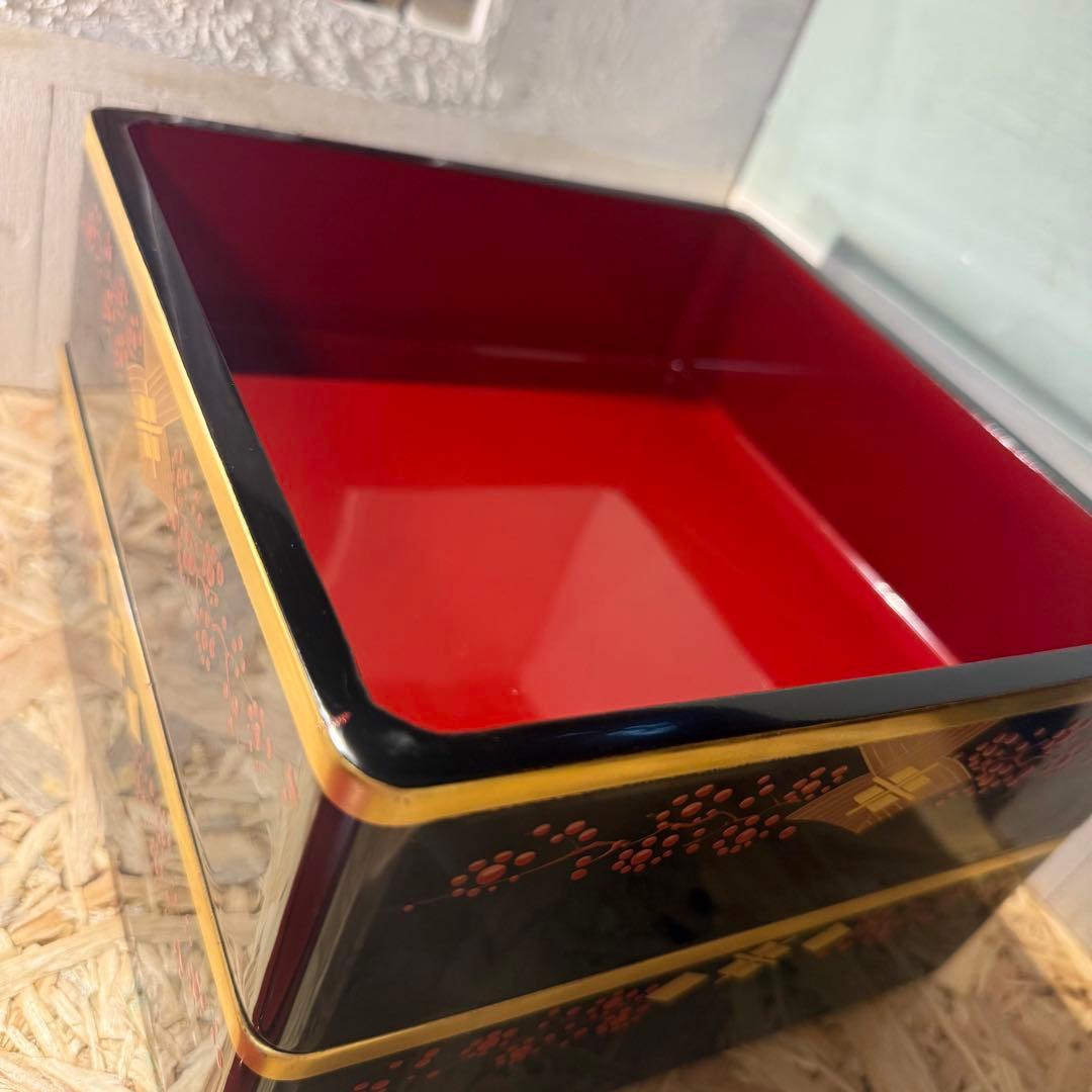 ヴィンテージ♡秀衡塗 2段重箱 黒×金×朱の華やかデザイン お正月 おせち♡