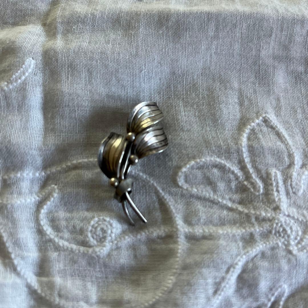 フランスアンティーク　ヤドリギ　ブローチ　シルバー刻印