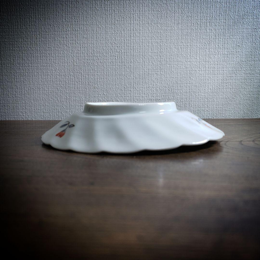 色絵付　皿　鳳凰　ねじり花弁縁　古伊万里　花文　唐草　銘　窯傷　イ号