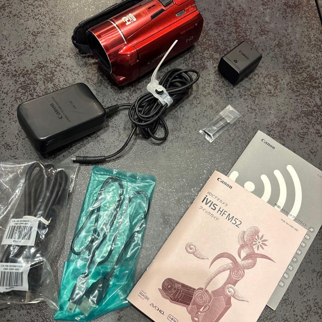（動作確認済）Canon iVIS HF M52 レッド 本体@備品全てあります