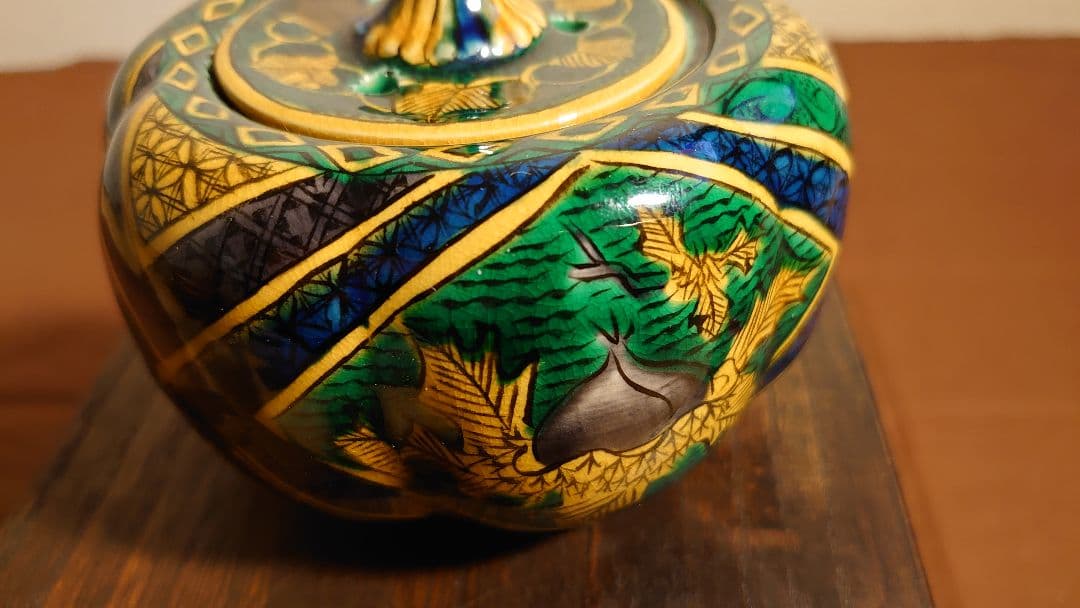 吉田屋窯　青九谷　青手　古九谷　九谷焼　香炉　角福　アンティーク九谷焼　１客