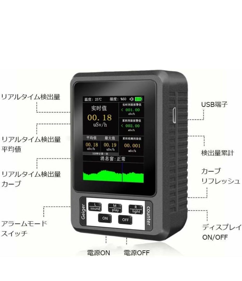 日本監製高精度❗️放射線測定器ガイガーカウンターβ線γ線X線警報核放射LCD線量計