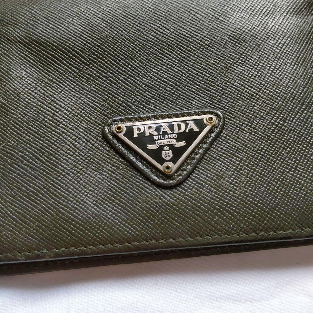 レア色✨PRADA サフィアーノレザーダークグリーンオリーブグリーン二つ折り財布