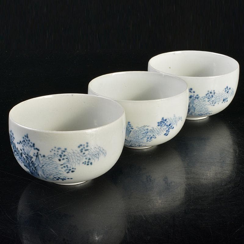 平戸焼　古平戸　染付 花鳥文煎茶碗　3客　氷裂花文蓋碗　まとめて　C　R6872