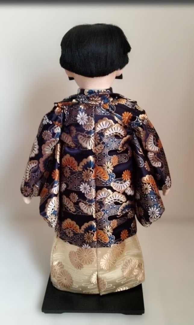 市松人形 紺色と金色の花模様15号