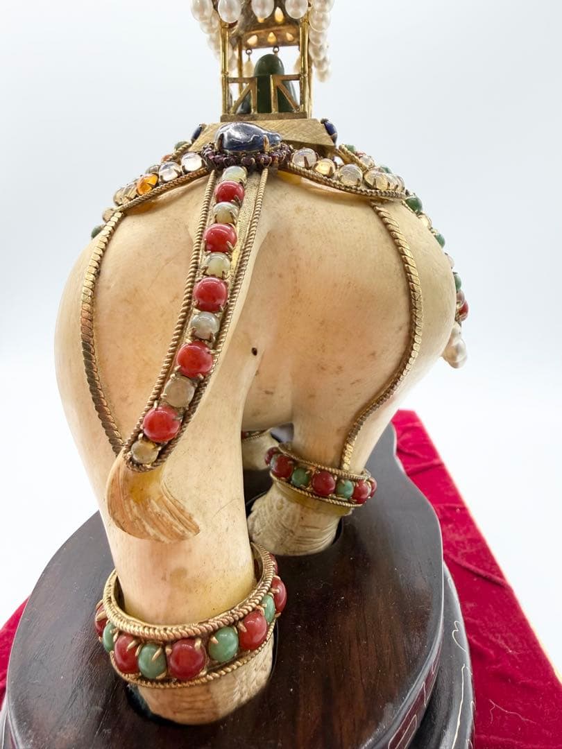 削除します　天然素材 宝石飾 象 置物 全長22cm 重1.24kg 細密細工