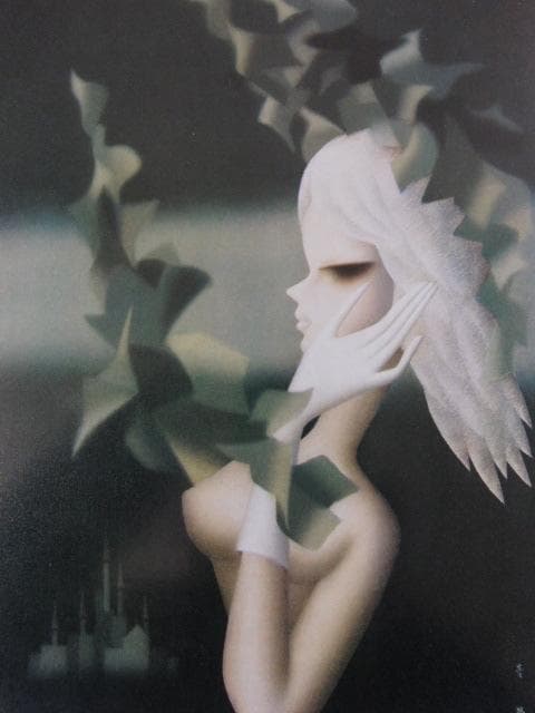 東郷青児、緑蔭、希少な大判額装用画集より、新品高級額装付、状態良好