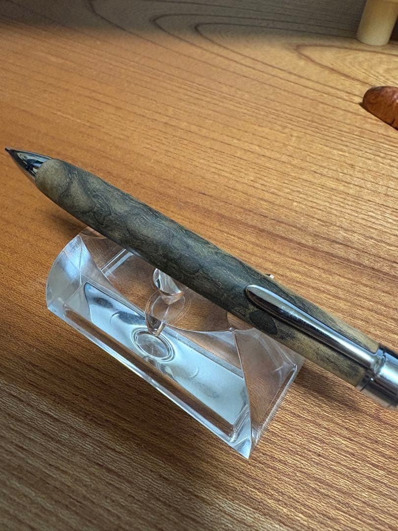 532極上　黒柿　孔雀杢　縮杢　木軸シャーペン　ボールペン