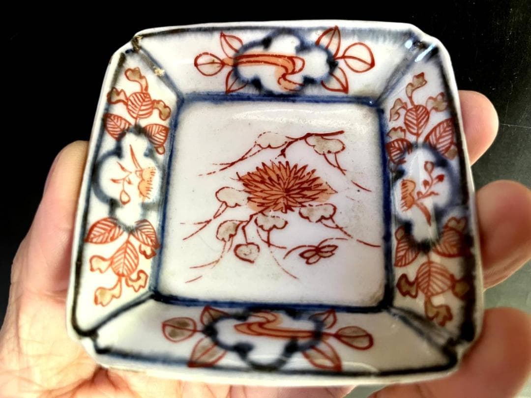 小皿■赤絵 5客 大明年製 花唐草紋 貫入有 江戸後期 古美術 時代物 骨董品■