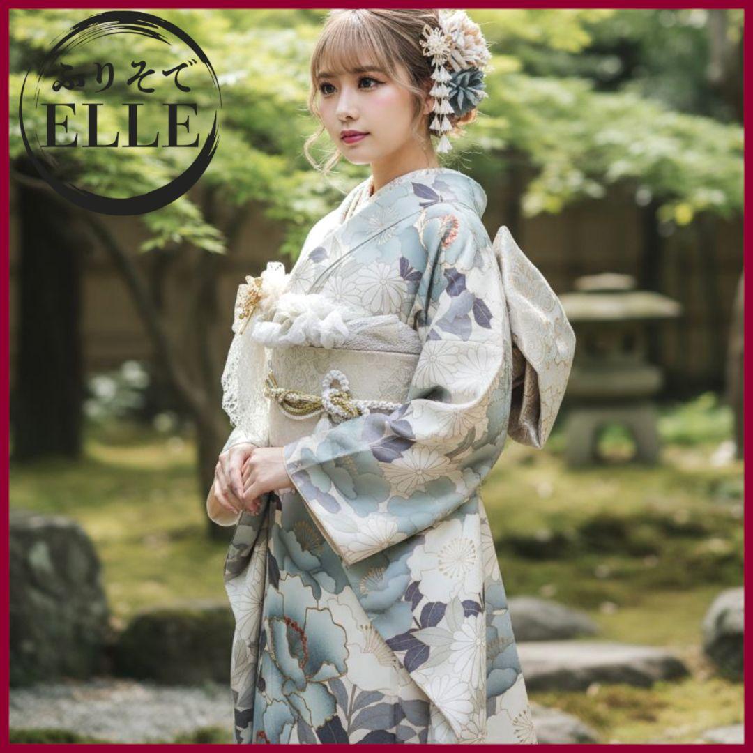 振袖フルセット(9点)・成人式・金彩加工・くすみ・金駒刺繍・胴裏正絹・逸品