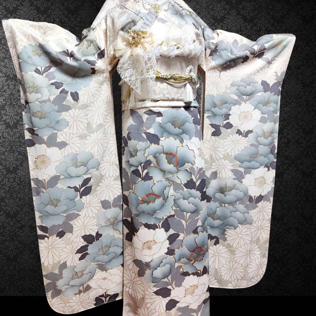 振袖フルセット(9点)・成人式・金彩加工・くすみ・金駒刺繍・胴裏正絹・逸品