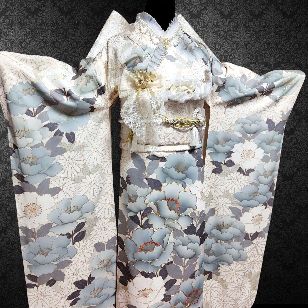 振袖フルセット(9点)・成人式・金彩加工・くすみ・金駒刺繍・胴裏正絹・逸品