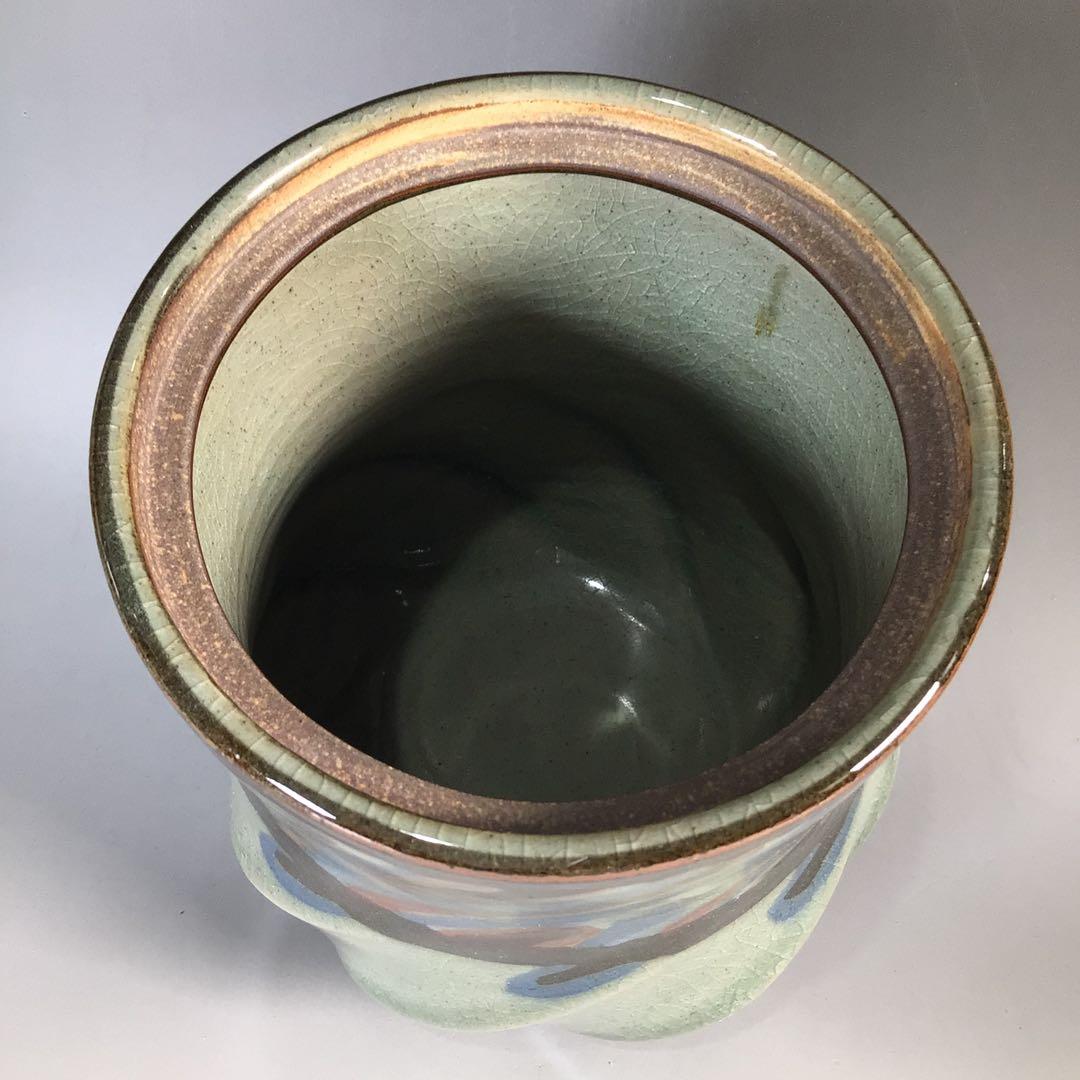 Ｎ１６５　水指　『明神窯　岡本高始造』『練上水指』　共箱　茶道具