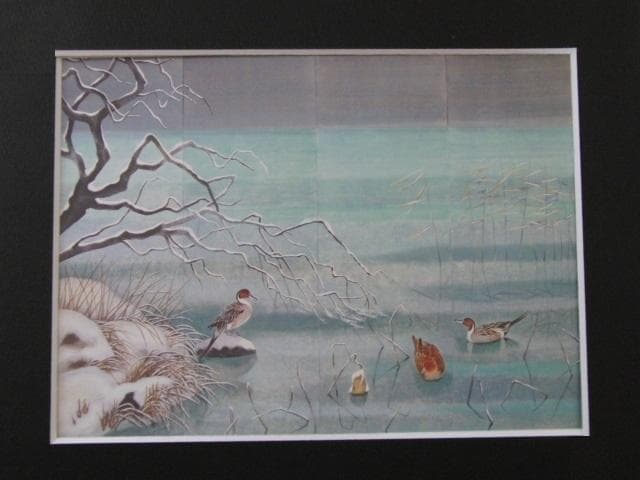 西村昭二郎、【雪の池】、希少な額装用画集より、新品額装付、状態良好
