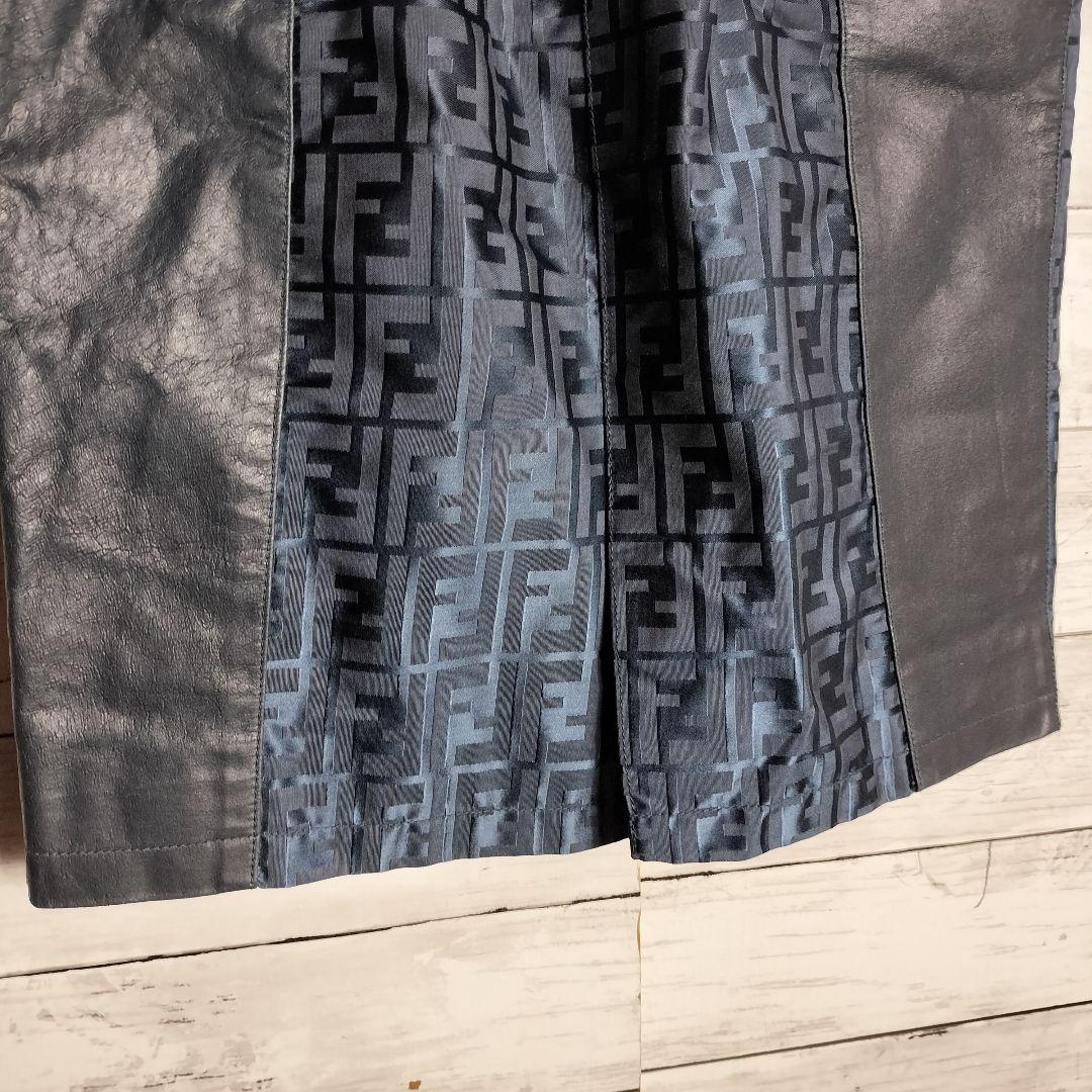 FENDI フェンディ ひざ丈スカート レザー ナイロン ズッカ柄 ドッキング