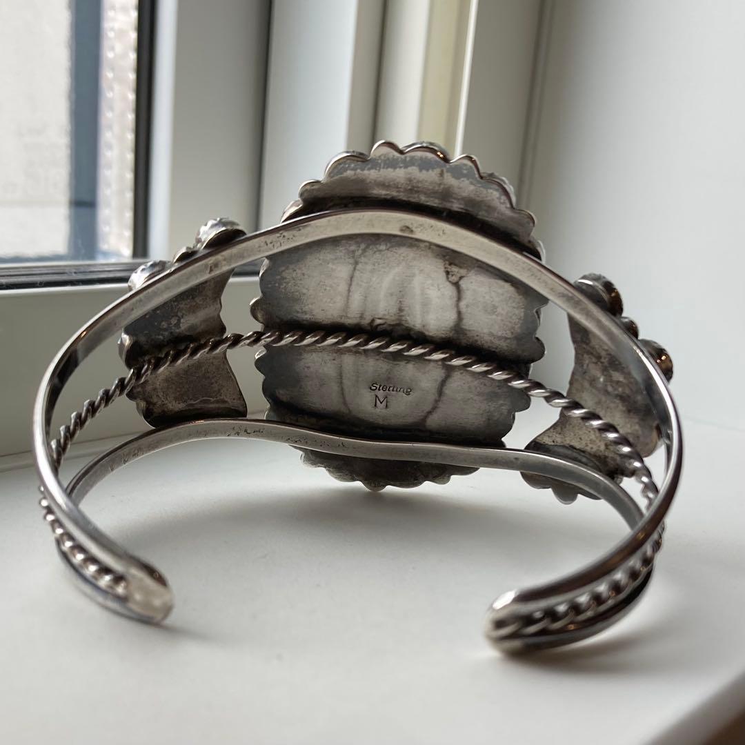 スターリングシルバー ナバホ族 ターコイズ フラワー クラスター バングル