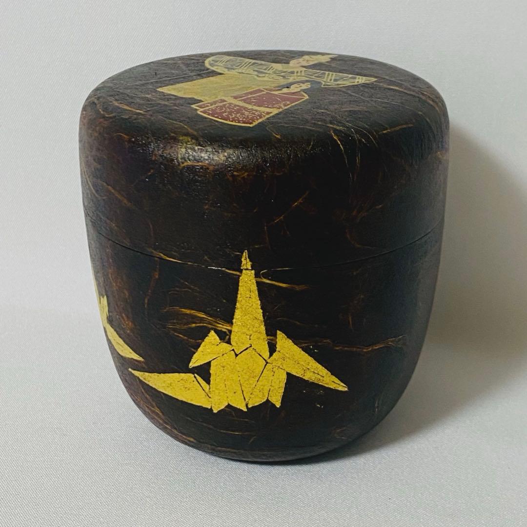 希少 築城筑良造 漆塗 和紙張 立雛 大棗 棗 なつめ 箱付 漆器 茶道具 茶道