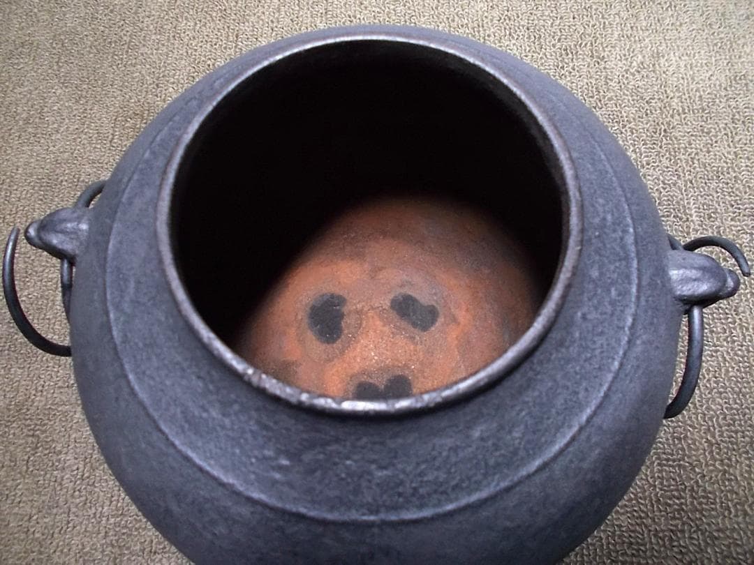 茶道具 風炉釜セット 茶釜 釜環 未使用五徳 重厚唐銅面取風炉 送料込み