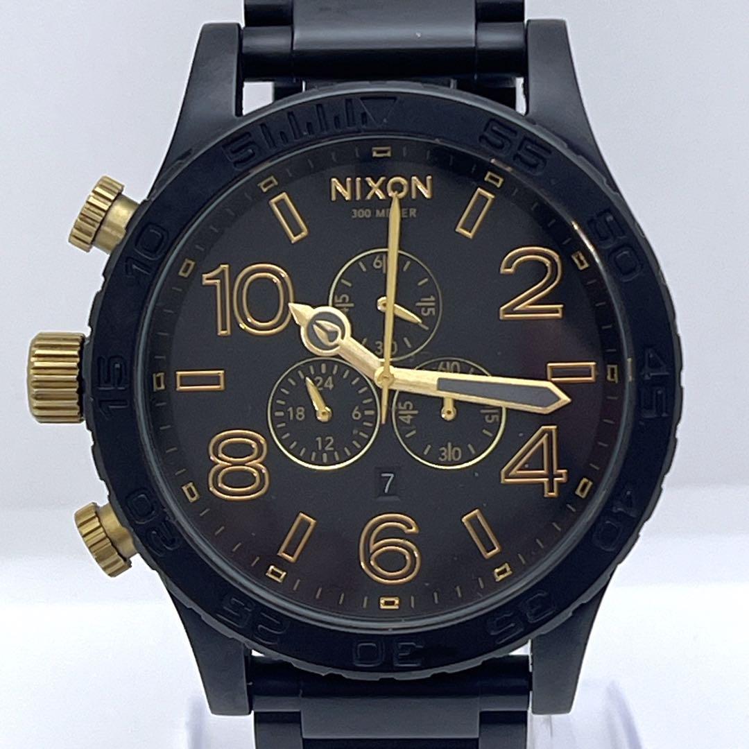 【左リューズ】NIXON ニクソン 51-30 クロノ デイト 黒 稼働品