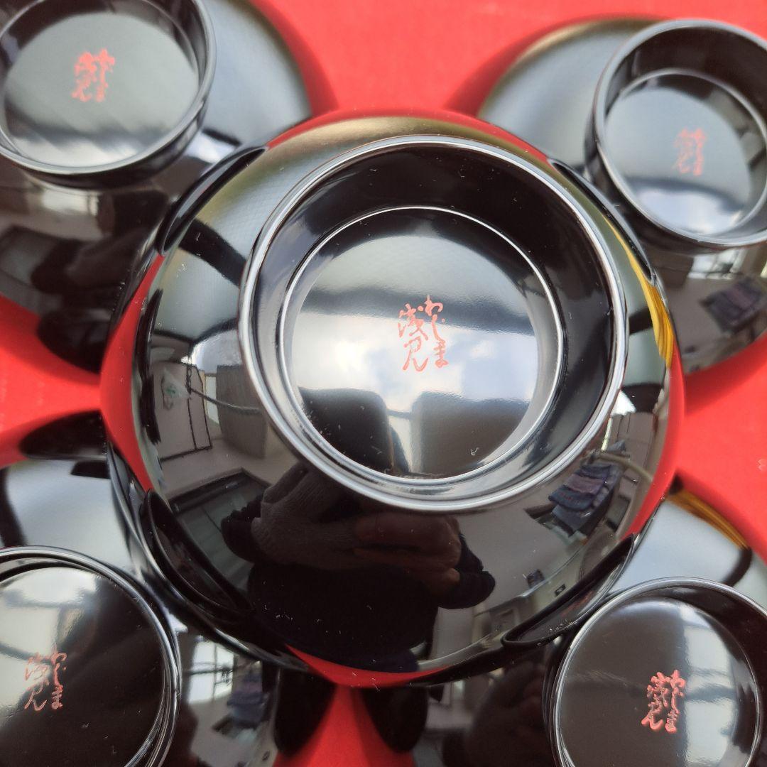 【輪島塗　御吸物椀×5客】布着本堅地　浅見漆器店　沈金\"五君子　未使用