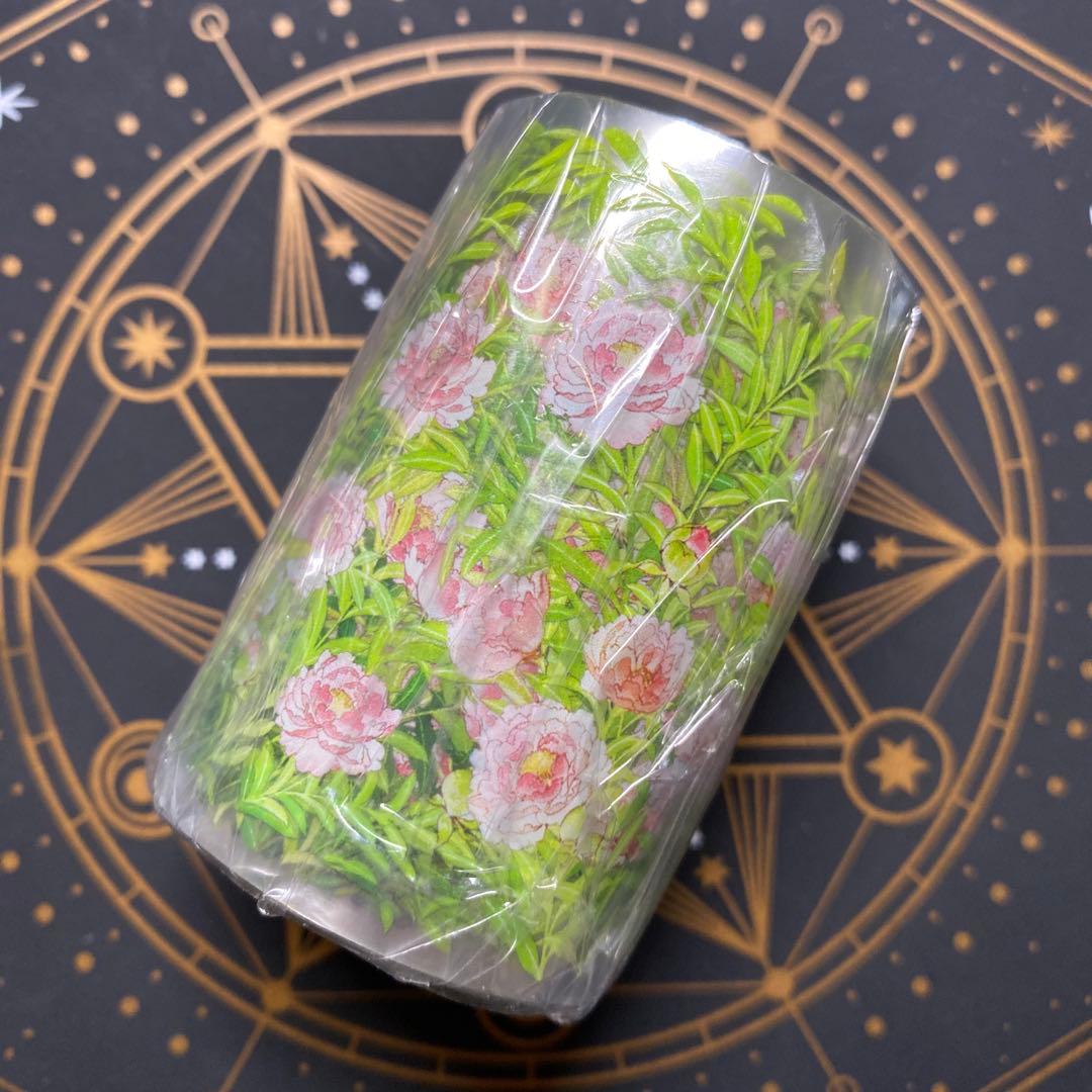 【8923】海外　マステ　5m巻　PETマスキングテープ　お花系　ボタン　ピンク