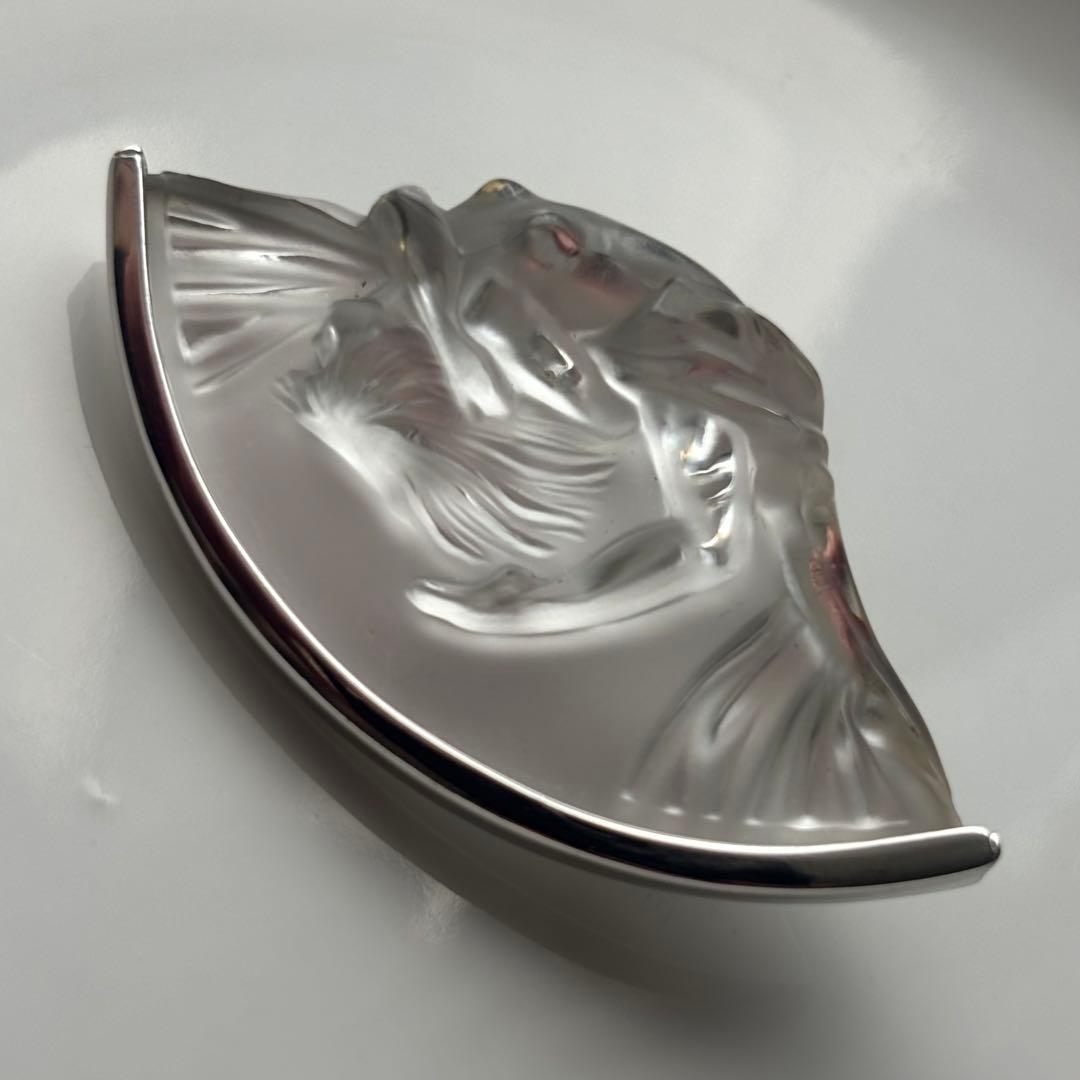 LALIQUE◎ シルバー925刻印カービングクリスタルブローチ◎ルネ・ラリック