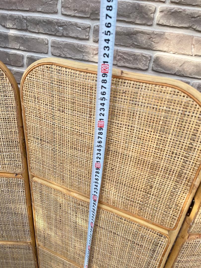 高級　ラタン 籐 3連パーテーション 衝立 間仕切り 昭和レトロ 新品未使用