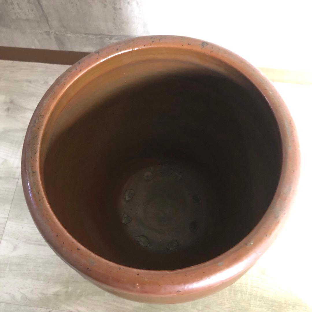 希少大型水甕かめつぼ漬物梅干し壺34cm水鉢睡蓮鉢陶器焼き物ビンテージ当時物