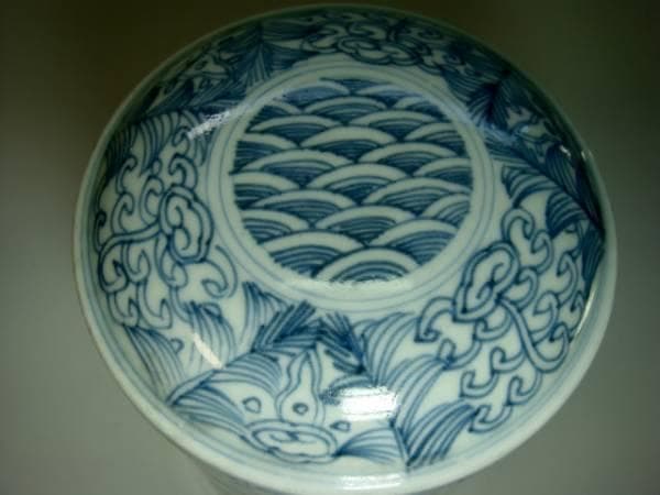 鉢■古伊万里 古い染付三段重 青海波文様 重鉢 花唐草 古陶磁器 時代物 骨董■