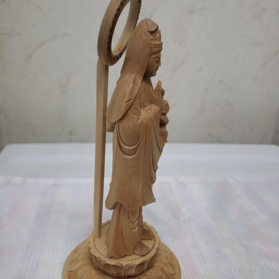 Ｂフライデー蔵出し特価　優しい仏像★ヒバ材 慈母観音菩薩像4.5寸立★約22cm