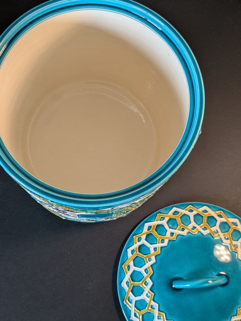 【上作】京焼　古代浅黄交趾亀甲雲錦水指　中村翠嵐