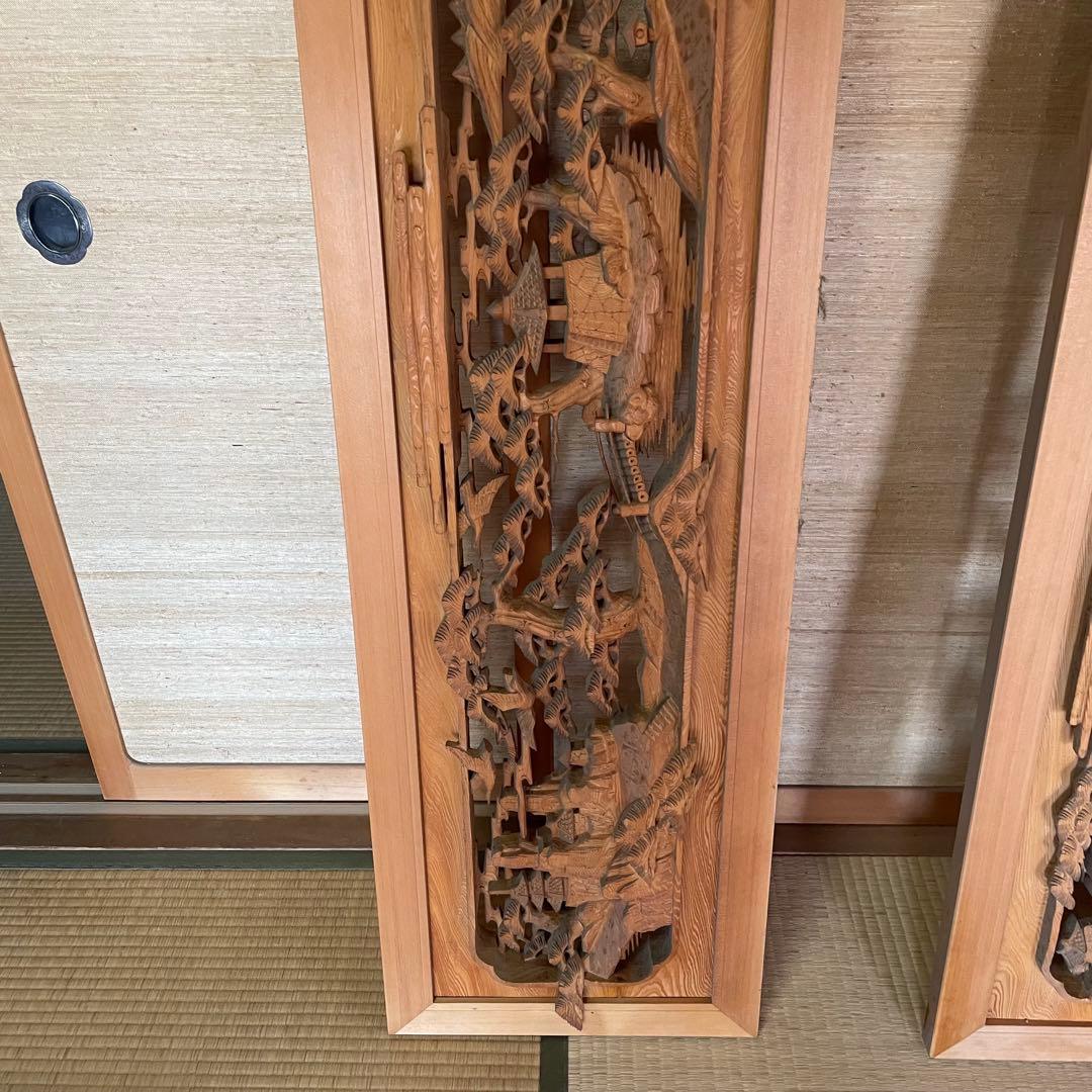 欄間 箱根寄木細工 木製彫刻 アンティーク 2枚他