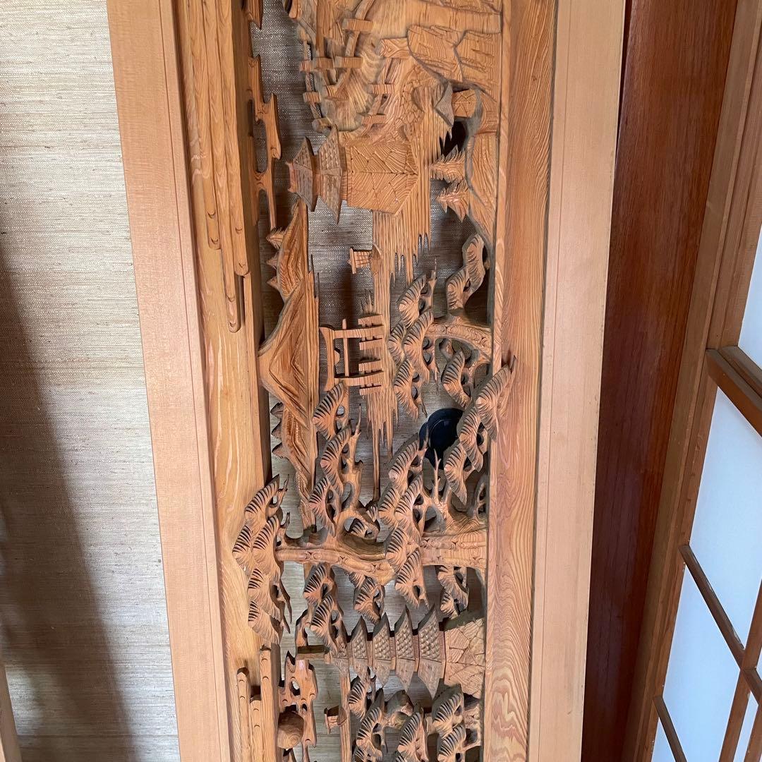 欄間 箱根寄木細工 木製彫刻 アンティーク 2枚他