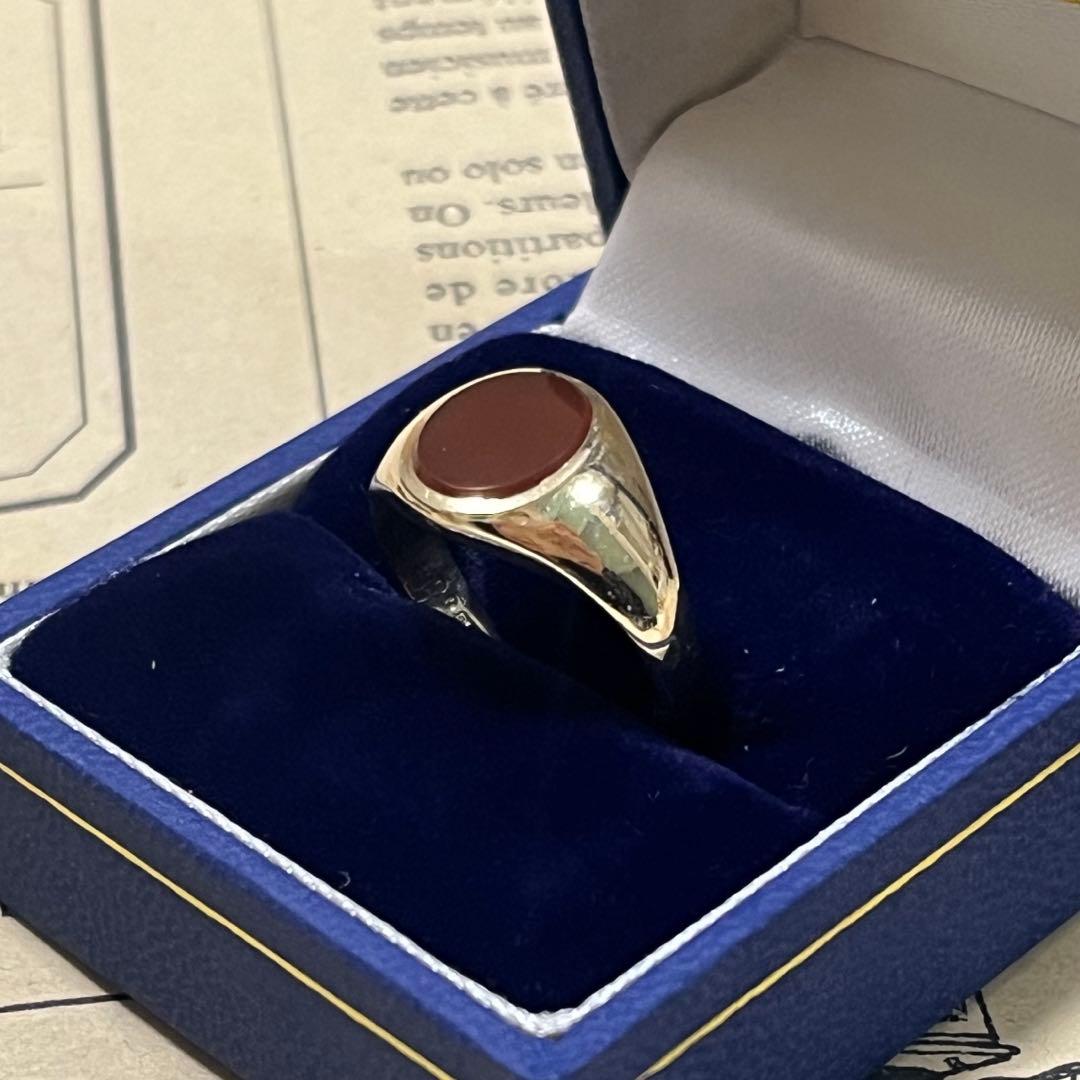 【最高級の輝き】9金 カーネリアン シグネットリング ロンドン1966年