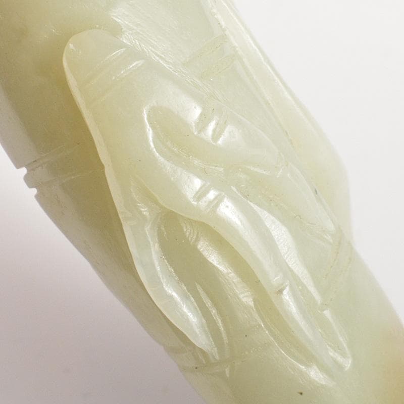 中国　玉石白玉彫刻　霊芝刻　根付　紙鎮　置物　C　R7025E