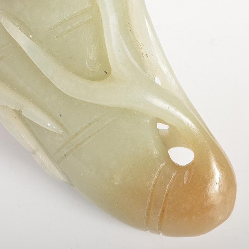 中国　玉石白玉彫刻　霊芝刻　根付　紙鎮　置物　C　R7025E