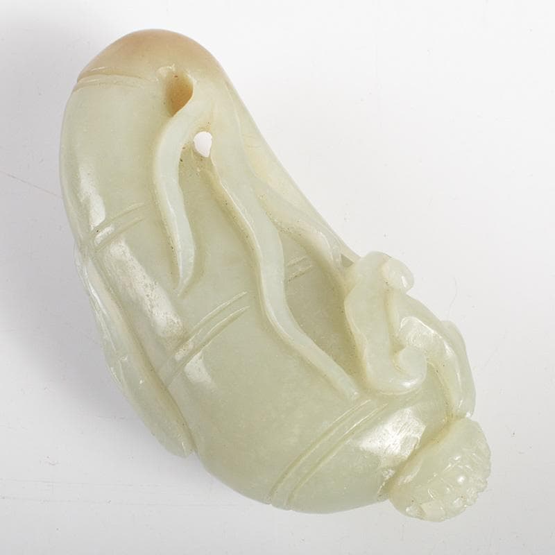 中国　玉石白玉彫刻　霊芝刻　根付　紙鎮　置物　C　R7025E