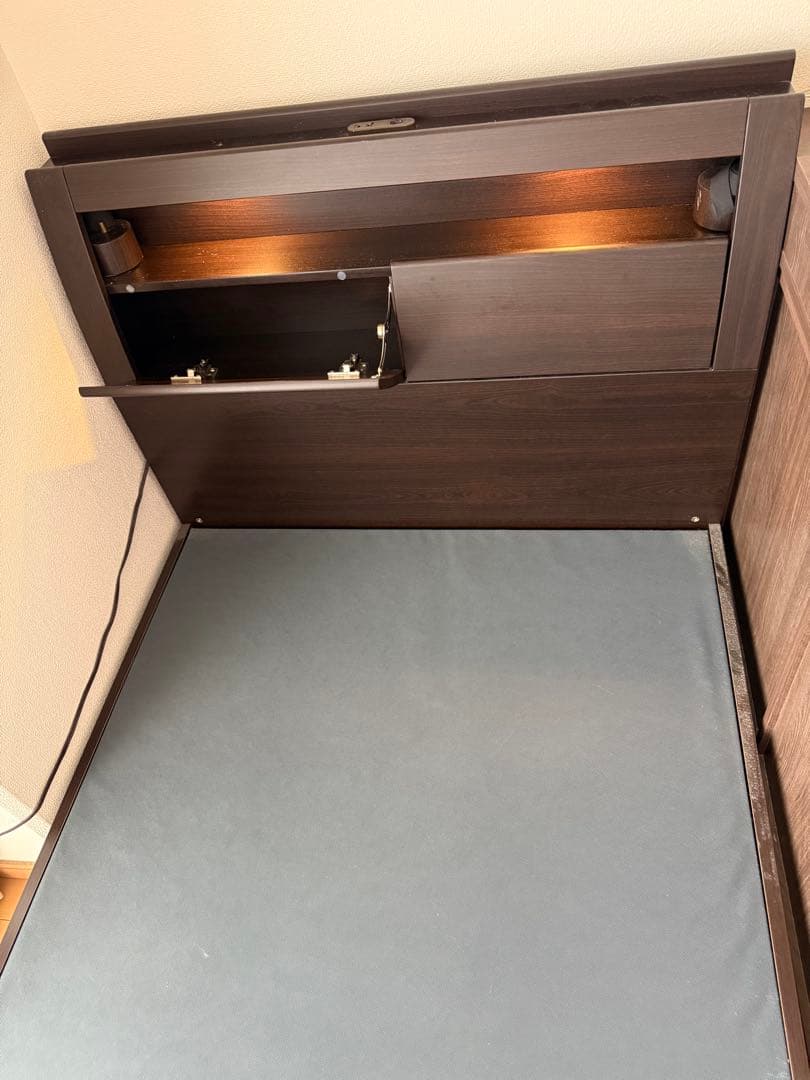 シングルベッドフレーム ダークブラウン 引き出し付き