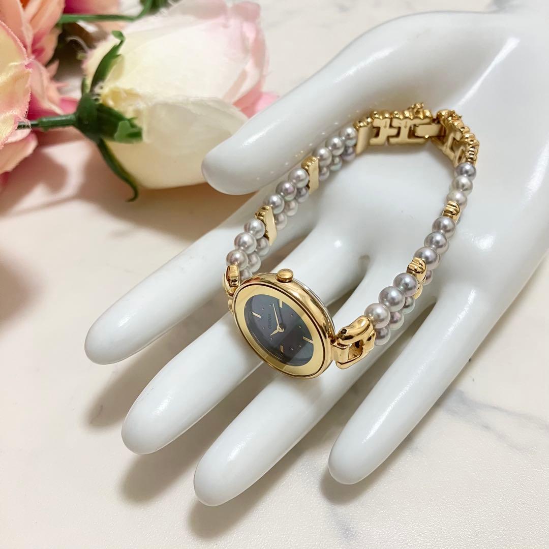 【稼動品】CAMELLIA カメリア レディース パールウォッチ　あこや真珠